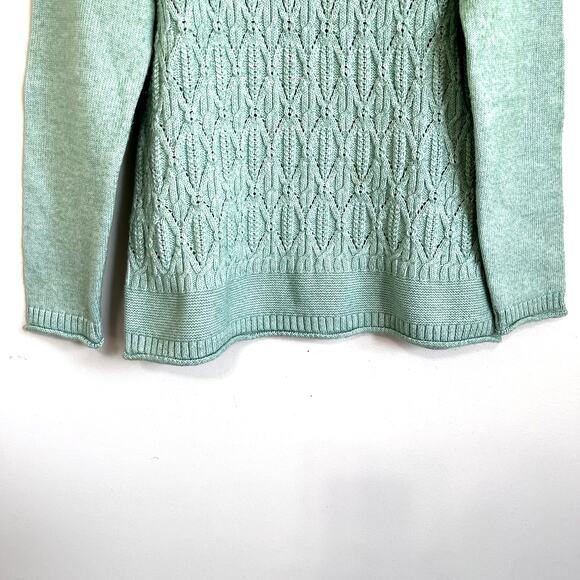 Talbots Roll Neck Fisherman Womens Sweater Size L Green Cable Knit Preppy Boxy - Picture 5 of 8